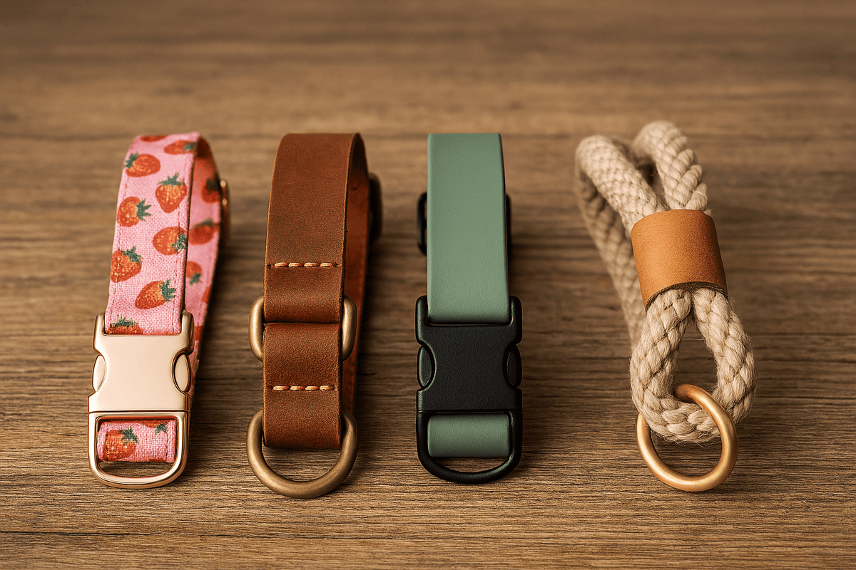 🧵 Collier chien personnalisé : quel matériau choisir ? Comparatif tissu, cuir, biothane et corde